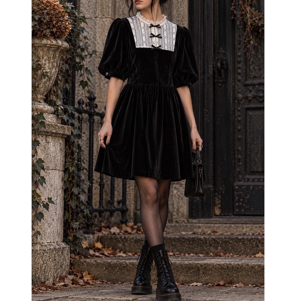 NWT ModCloth Velvet Lace Inset Dress sz XL Victorian Gothic Wednesday Witchy